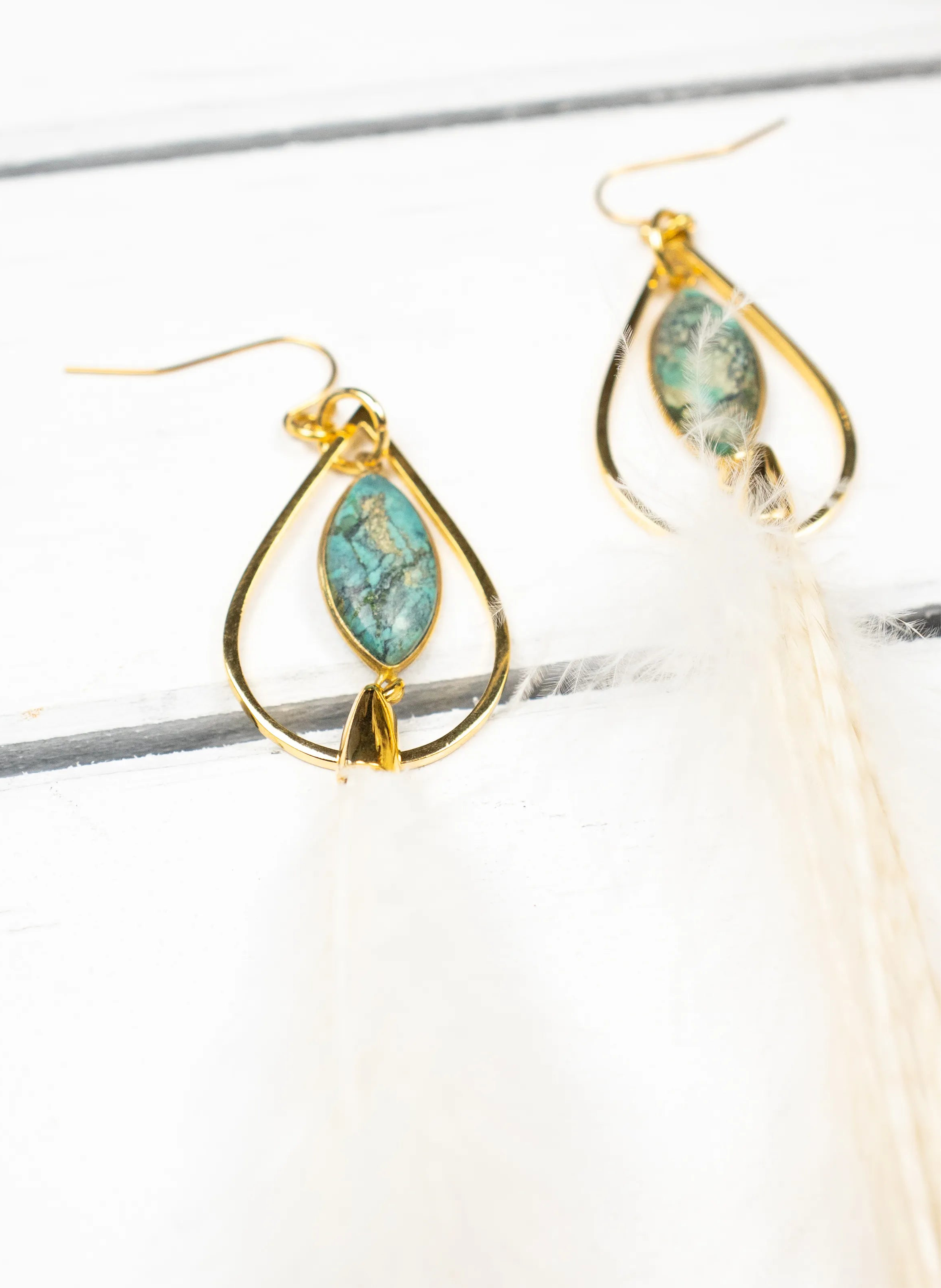 Petal Veil Turquoise Feather Earrings