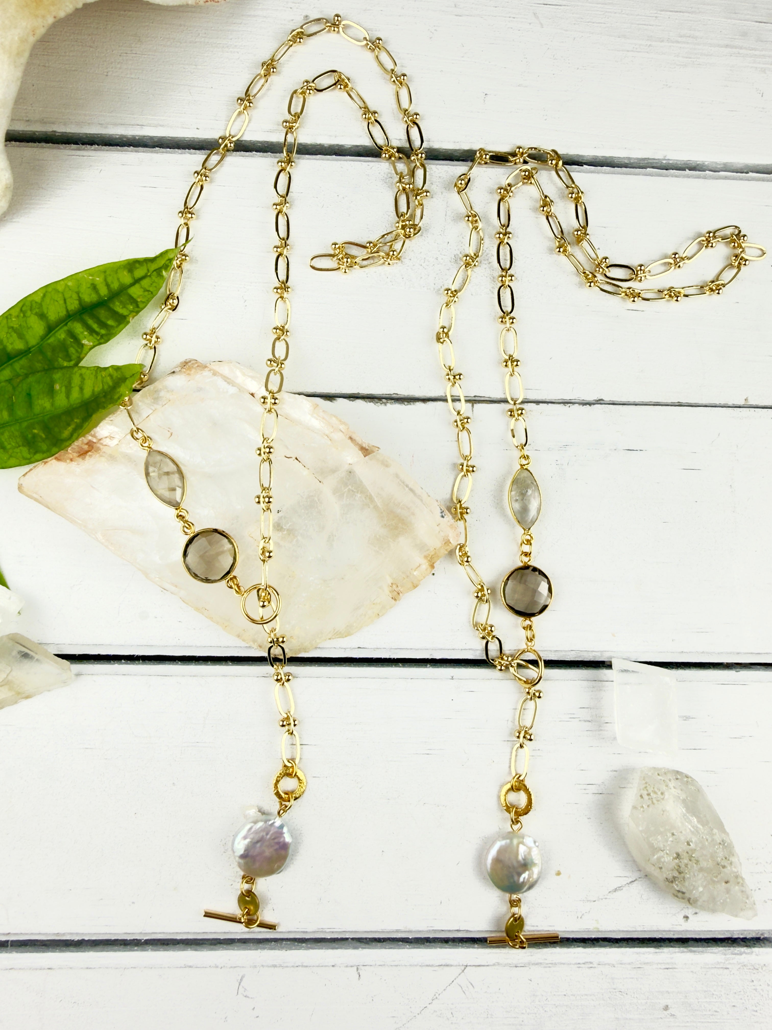 Lavanya Pearl + Smokey Quartz Necklace