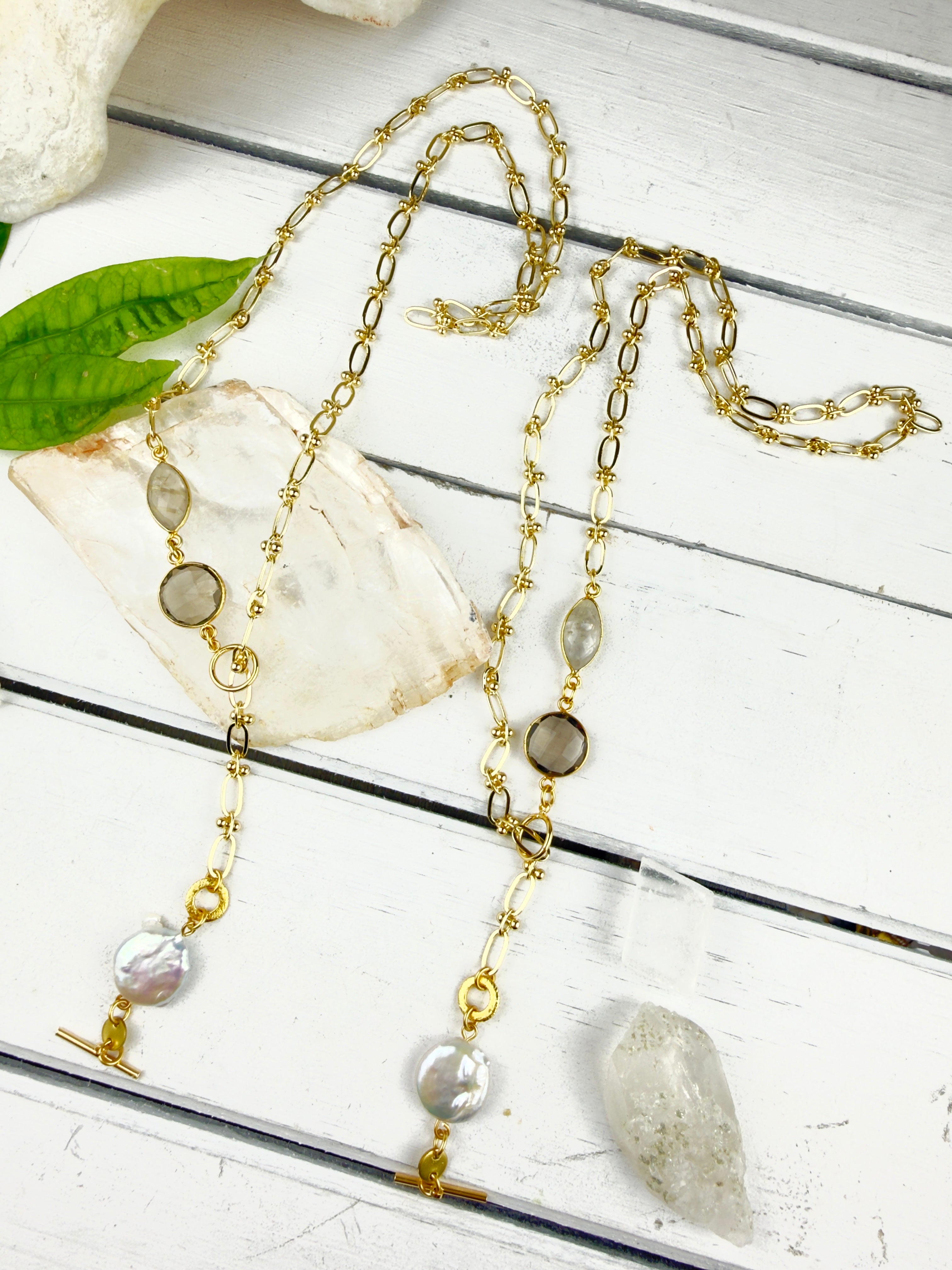 Lavanya Pearl + Smokey Quartz Necklace