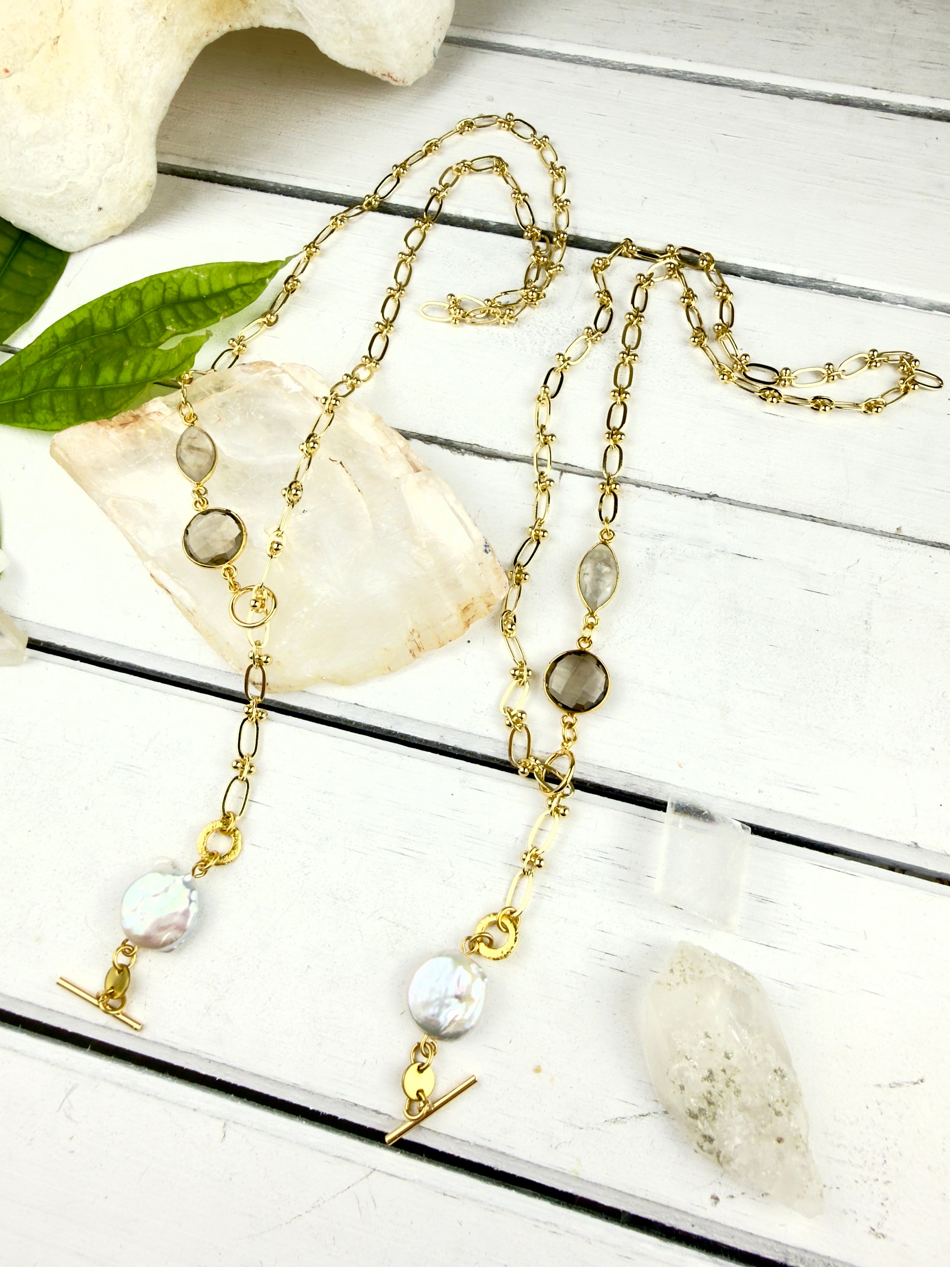 Lavanya Pearl + Smokey Quartz Necklace