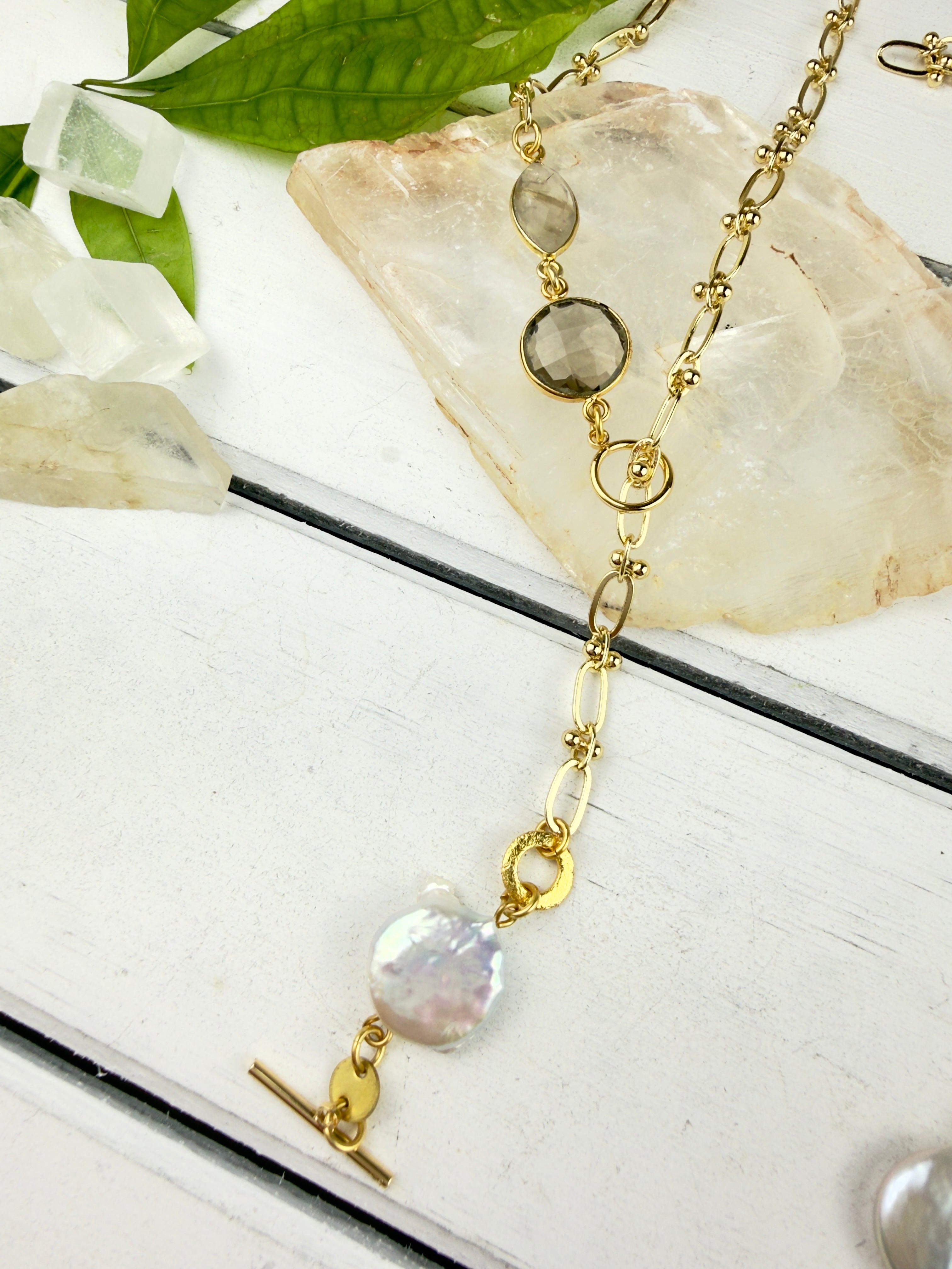 Lavanya Pearl + Smokey Quartz Necklace