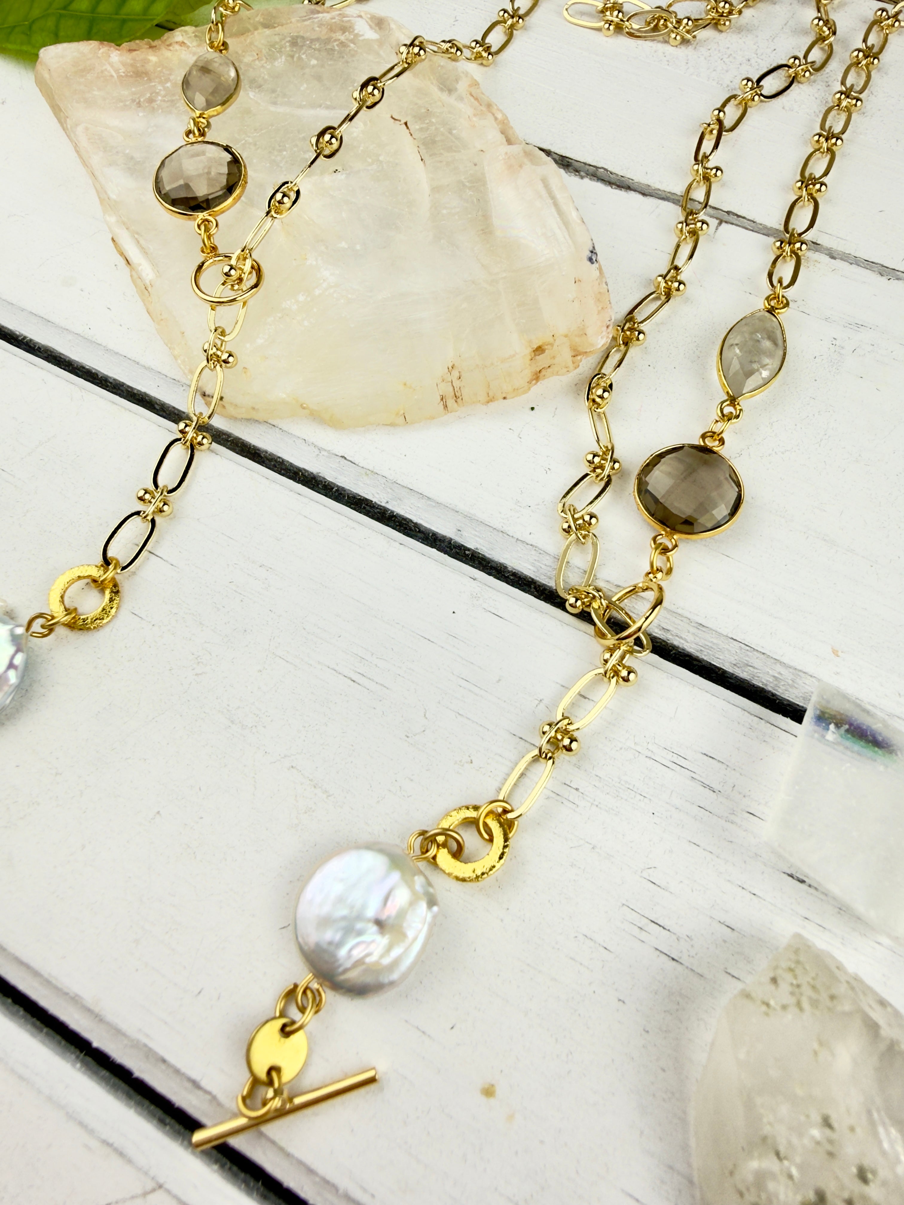 Lavanya Pearl + Smokey Quartz Necklace