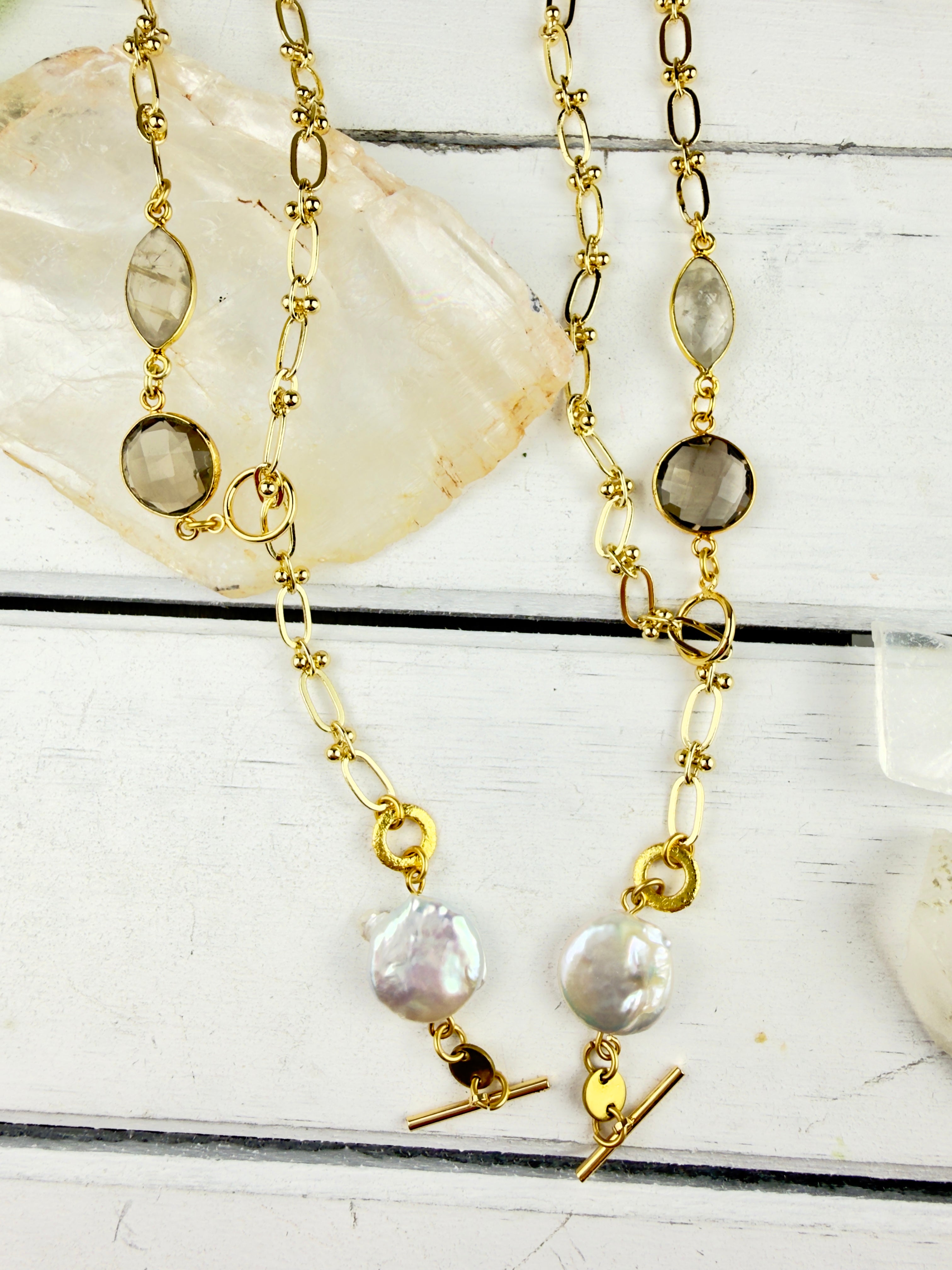 Lavanya Pearl + Smokey Quartz Necklace