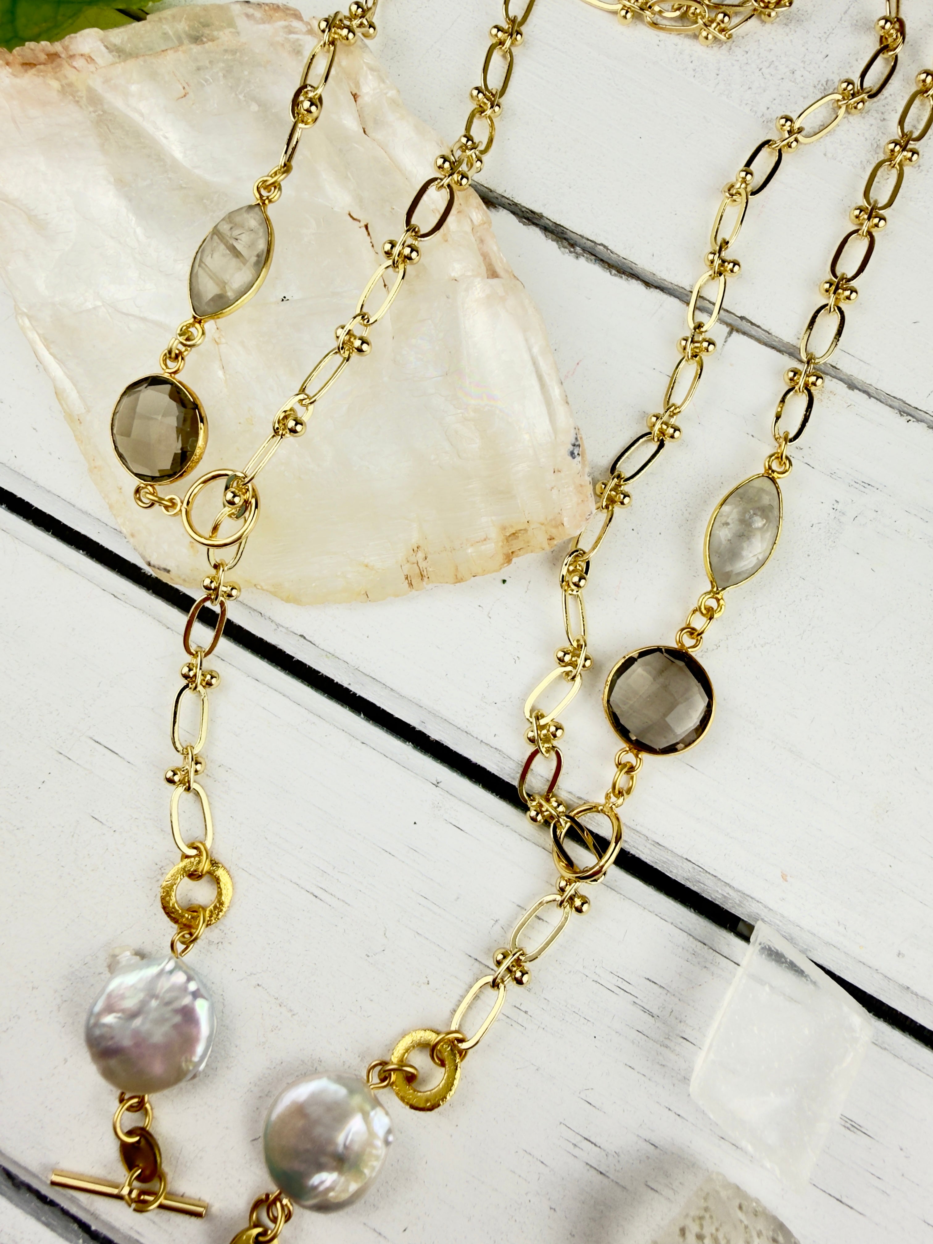 Lavanya Pearl + Smokey Quartz Necklace