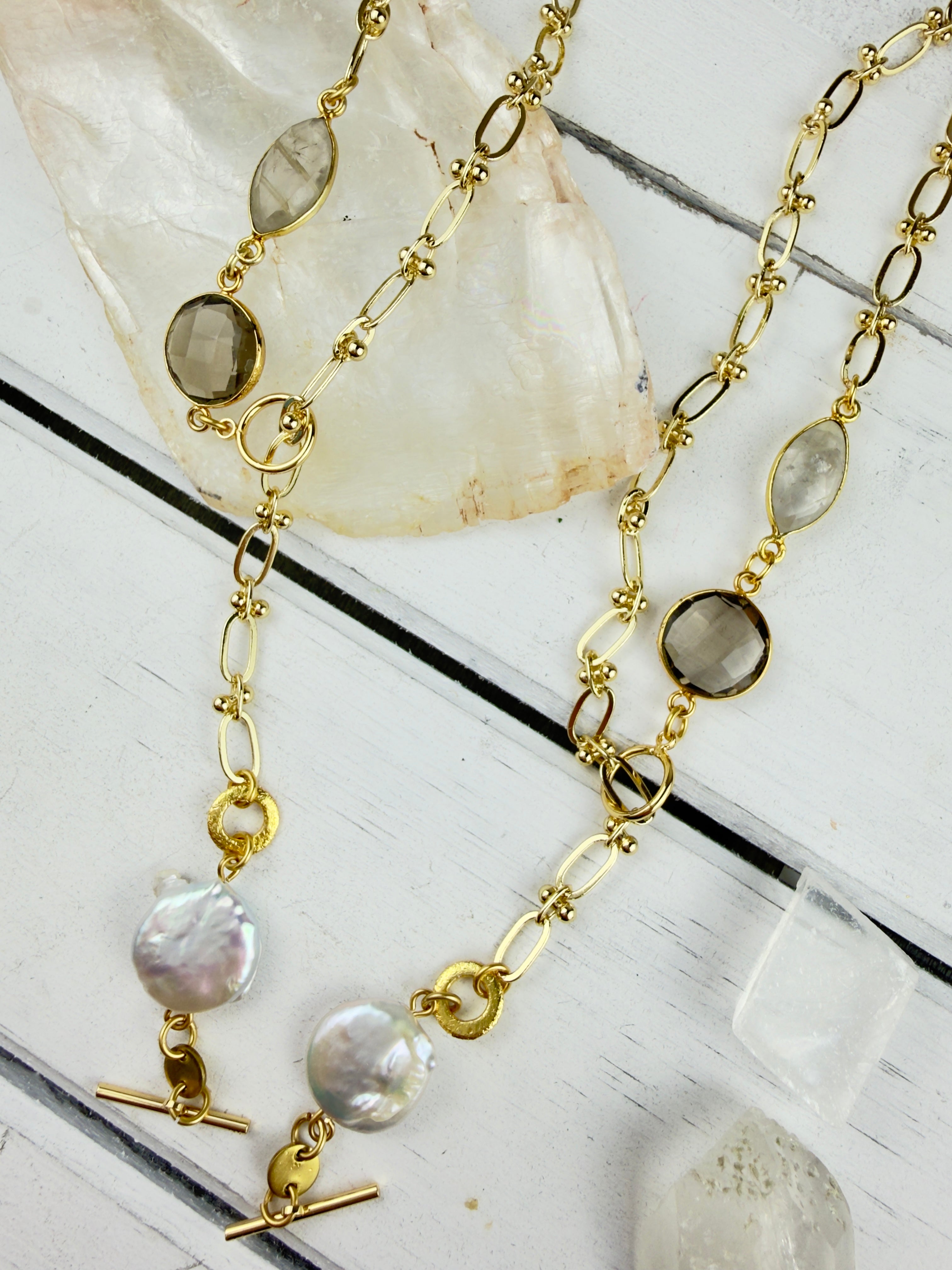 Lavanya Pearl + Smokey Quartz Necklace