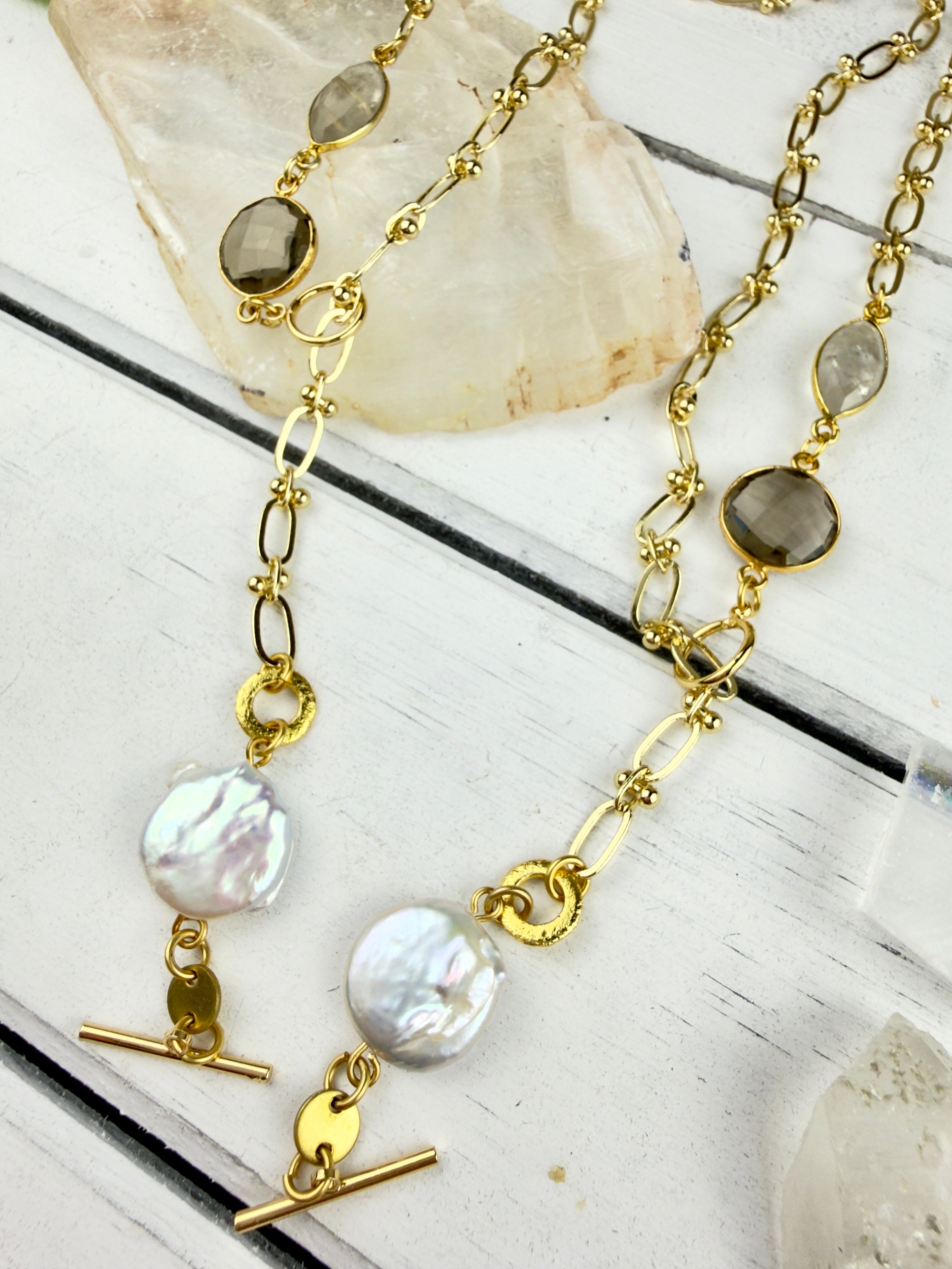 Lavanya Pearl + Smokey Quartz Necklace