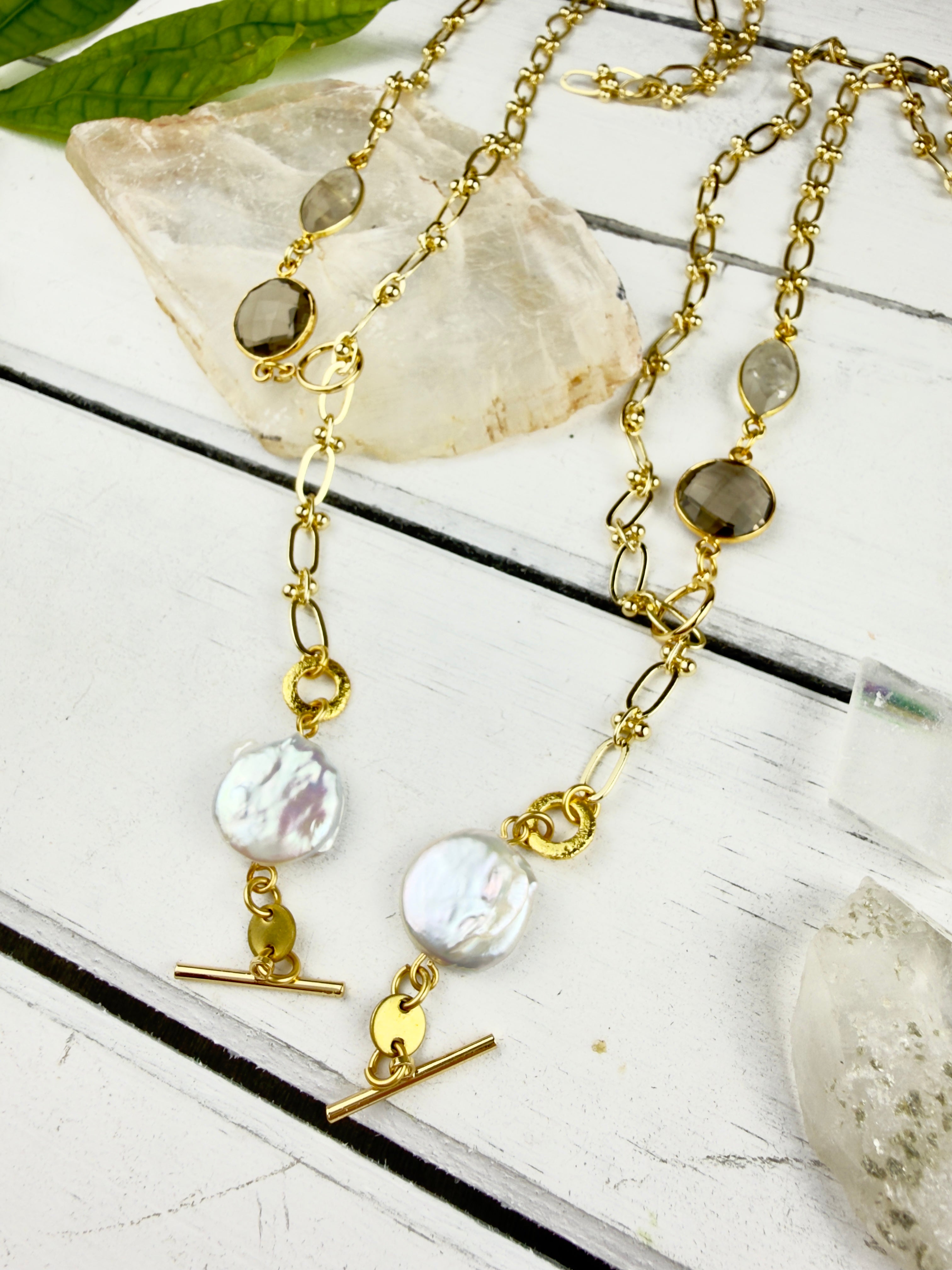 Lavanya Pearl + Smokey Quartz Necklace