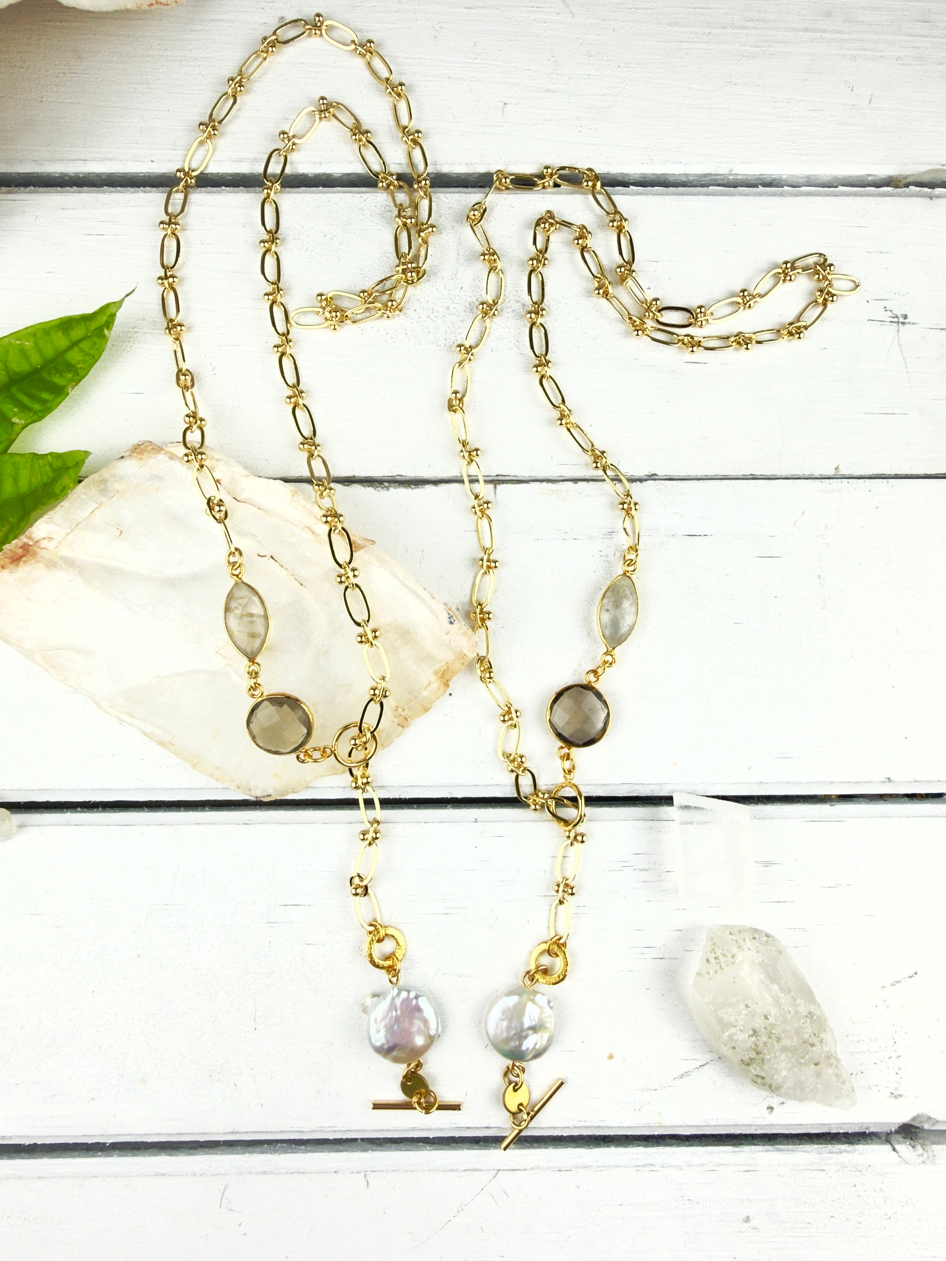 Lavanya Pearl + Smokey Quartz Necklace