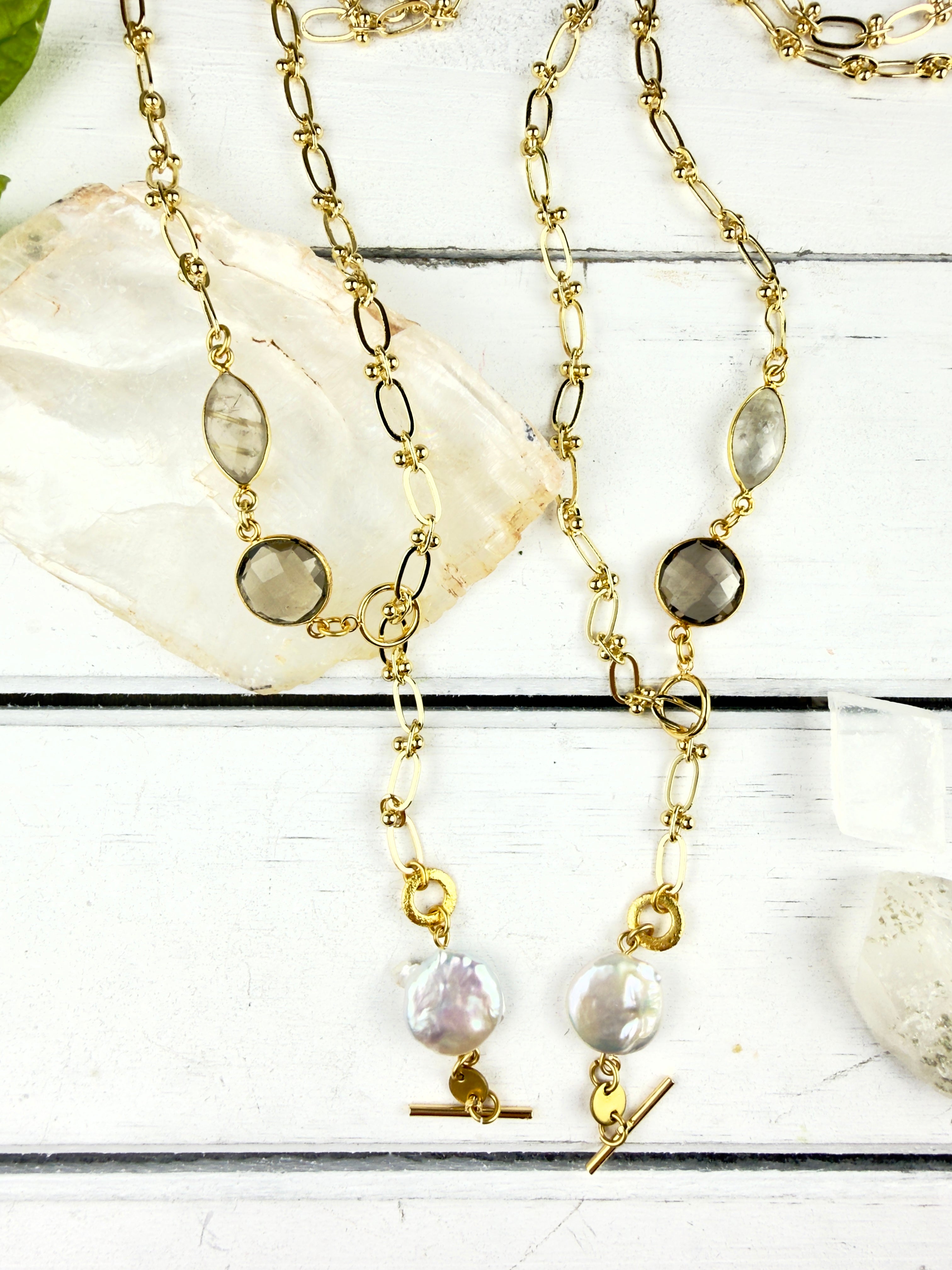 Lavanya Pearl + Smokey Quartz Necklace