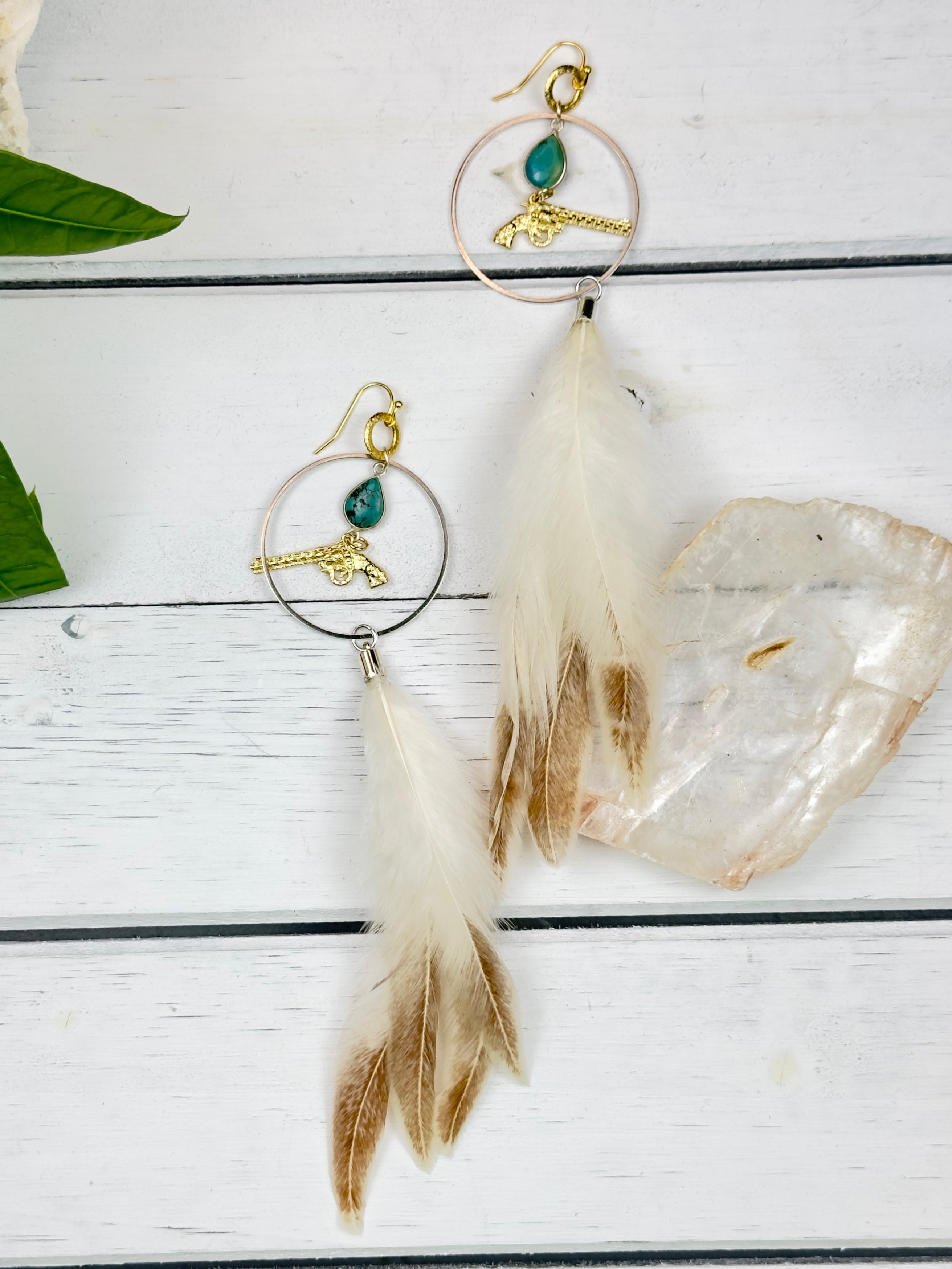 Straight Shooter Turquoise Feather Earrings